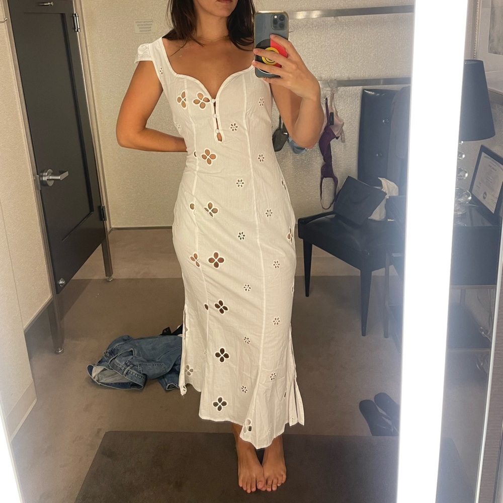 Mirror palais style cotton eyelet midi dress M